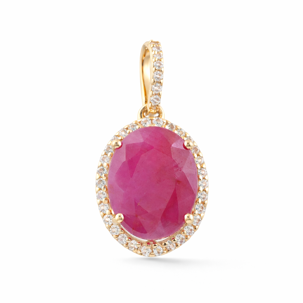 3.72 Ct Oval Ruby 9K Gold Pendant