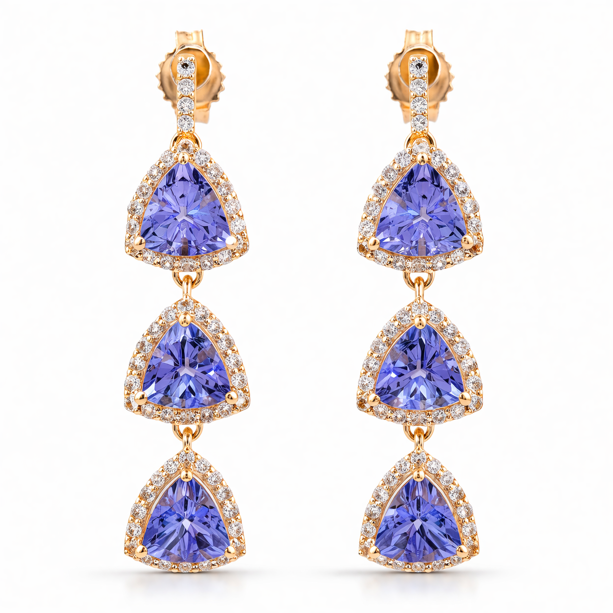 3.13 Ct Trillion Tanzanite 9K Gold Earrings