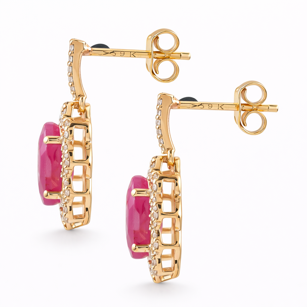 4.58 Ct Oval Ruby 9K Gold Earrings