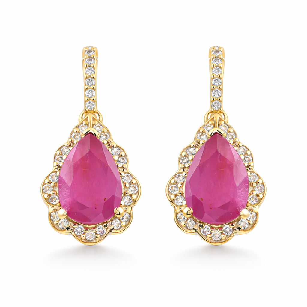 2.64 Ct Pear Ruby 9K Gold Earrings