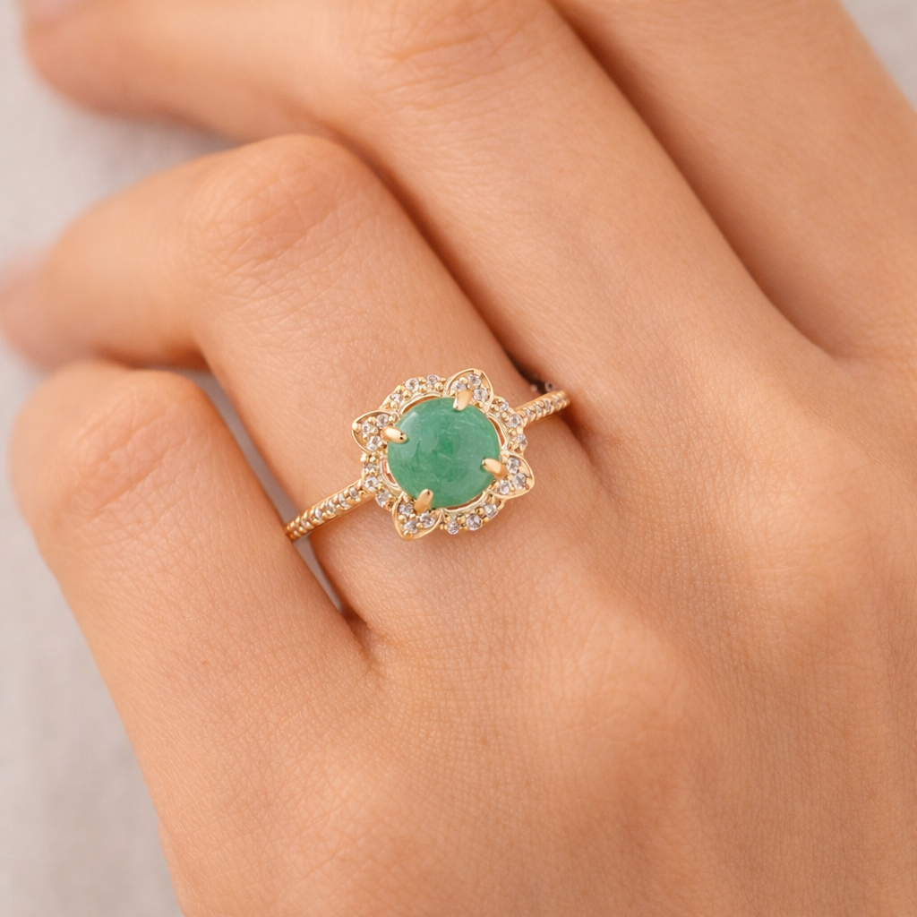 0.93 Ct Round Emerald 9K Gold Ring