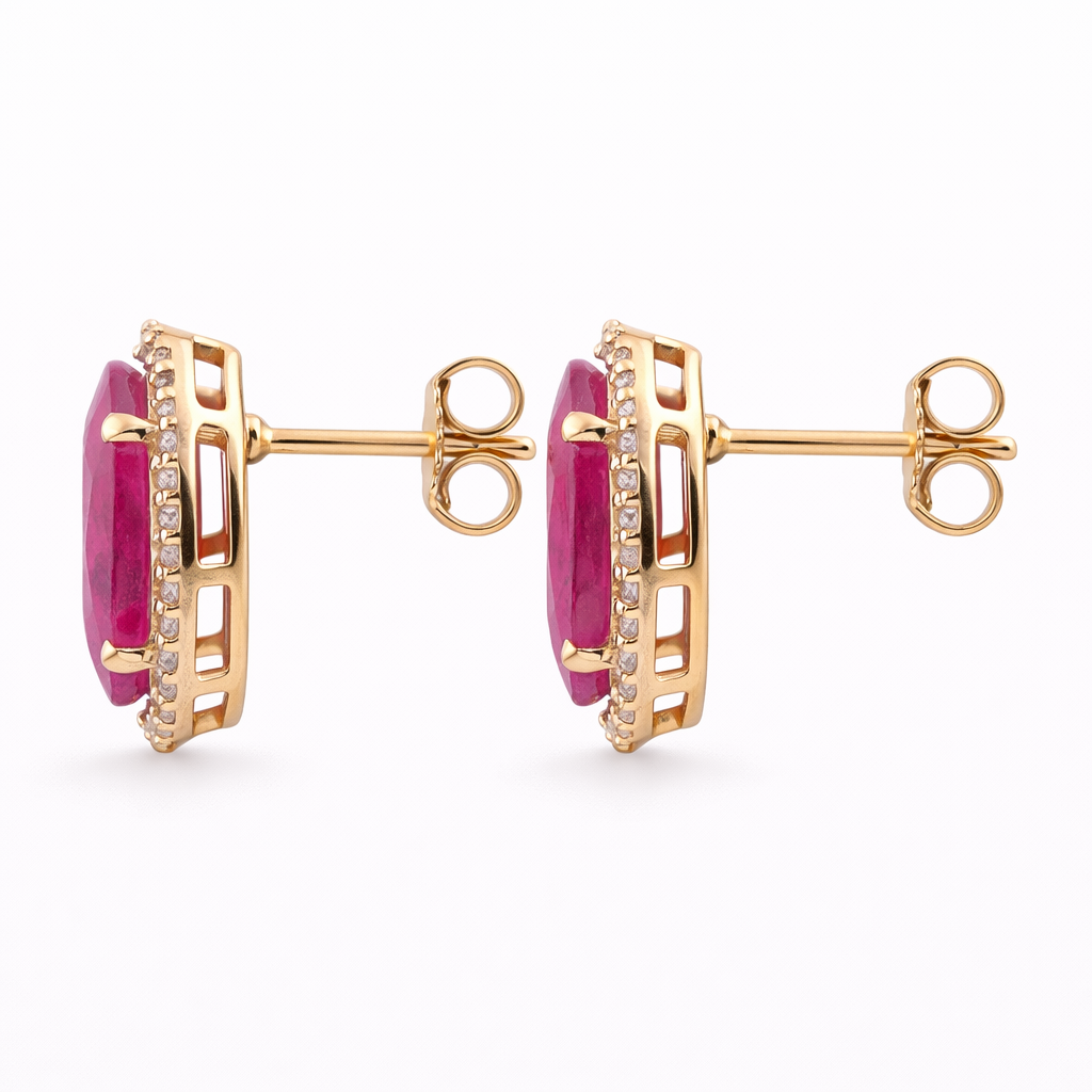 5.22 Ct Oval Ruby 9K Gold Earrings