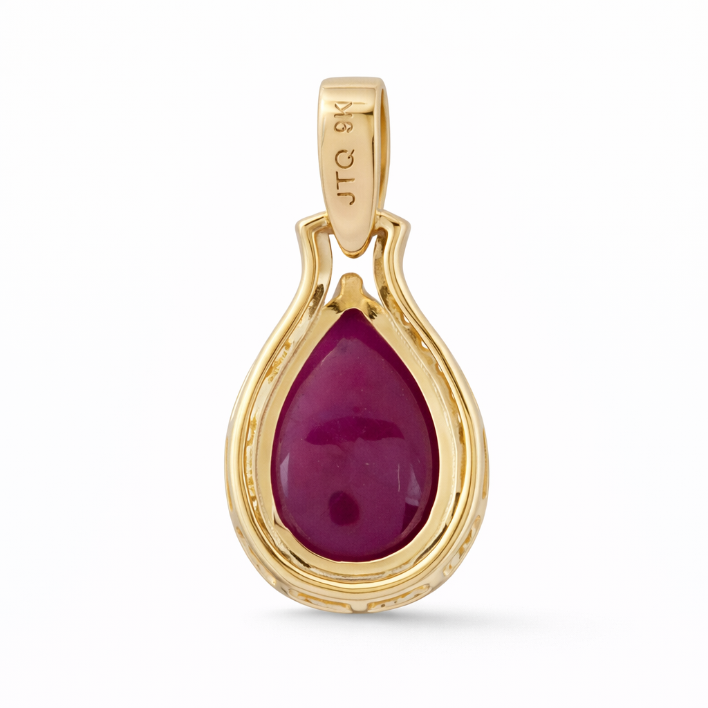 3.85 Ct Pear Ruby 9K Gold Pendant