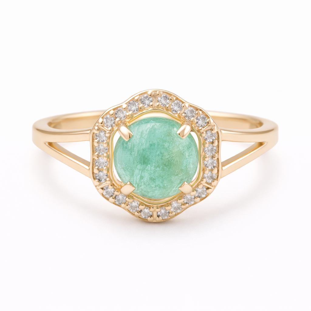 0.90 Ct Round Emerald 9K Gold Ring