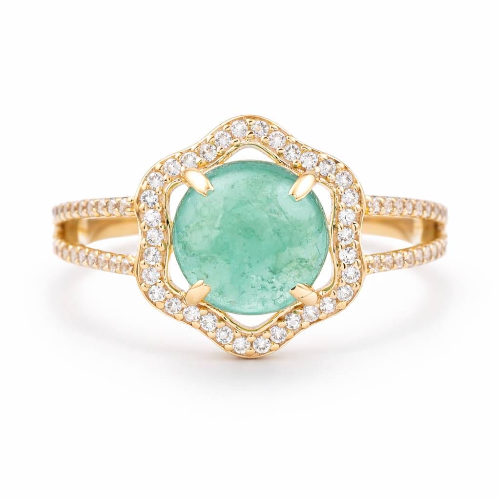 2.56 Ct Round Emerald 9K Gold Ring