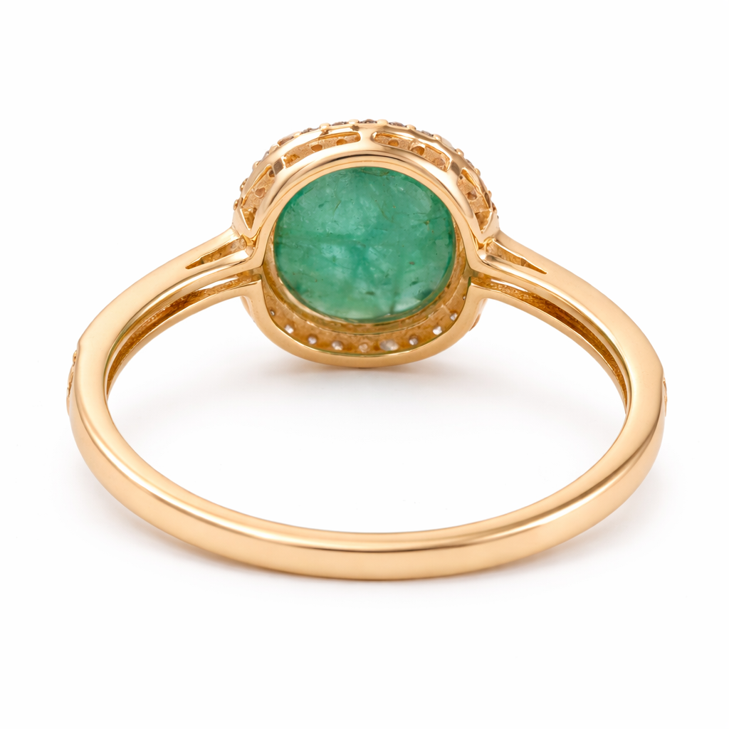 1.96 Ct Oval Cabochon Cut Natural Emerald 14K Gold Ring