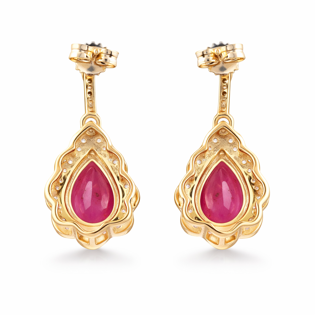 2.64 Ct Pear Ruby 9K Gold Earrings