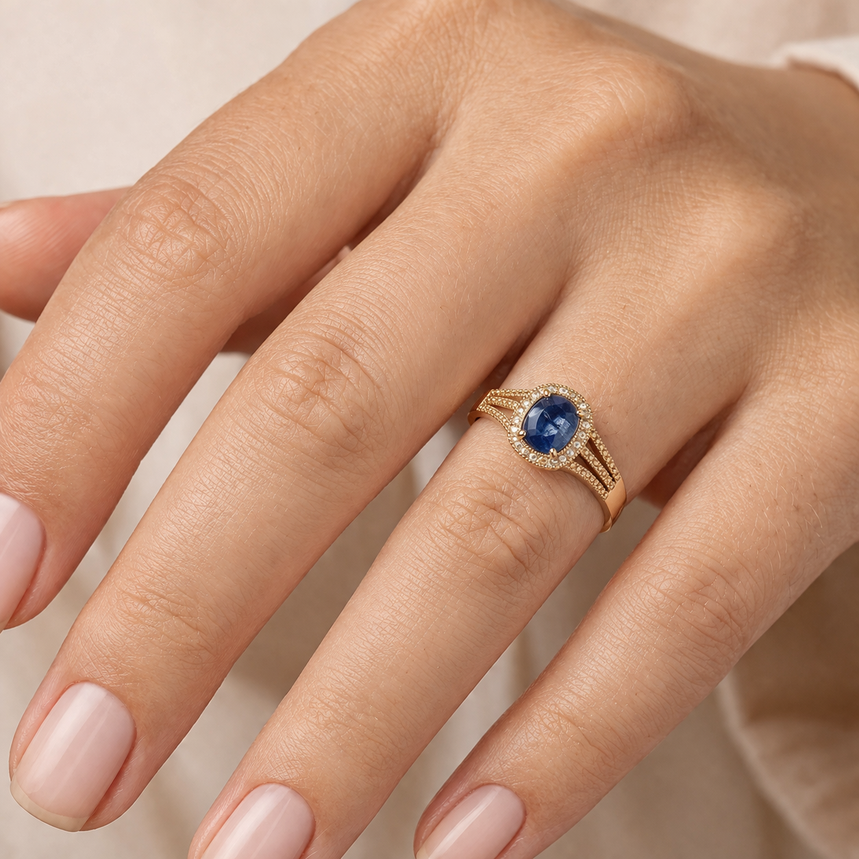 2.38 Ct Cushion Sapphire 9K Gold Ring