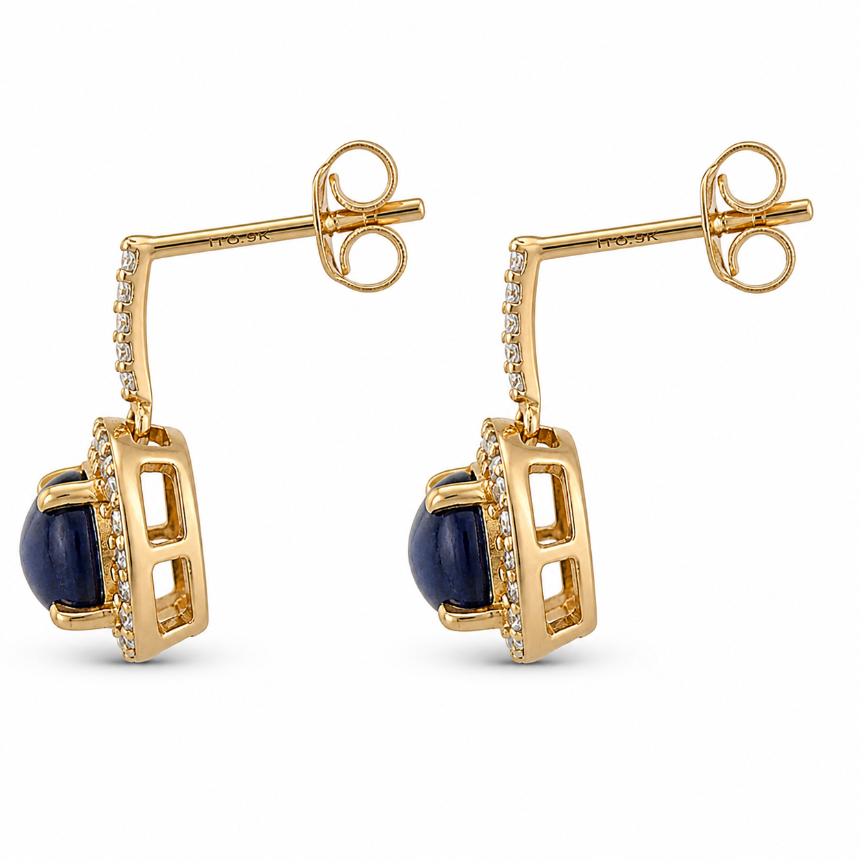 1.80 Ct Cushion Sapphire 9K Gold Earrings