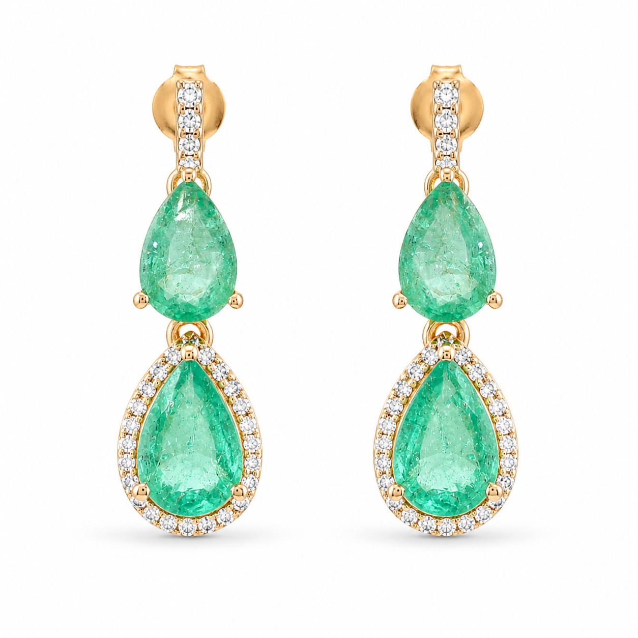 2.68 Ct Pear Emerald 9K Gold Earrings