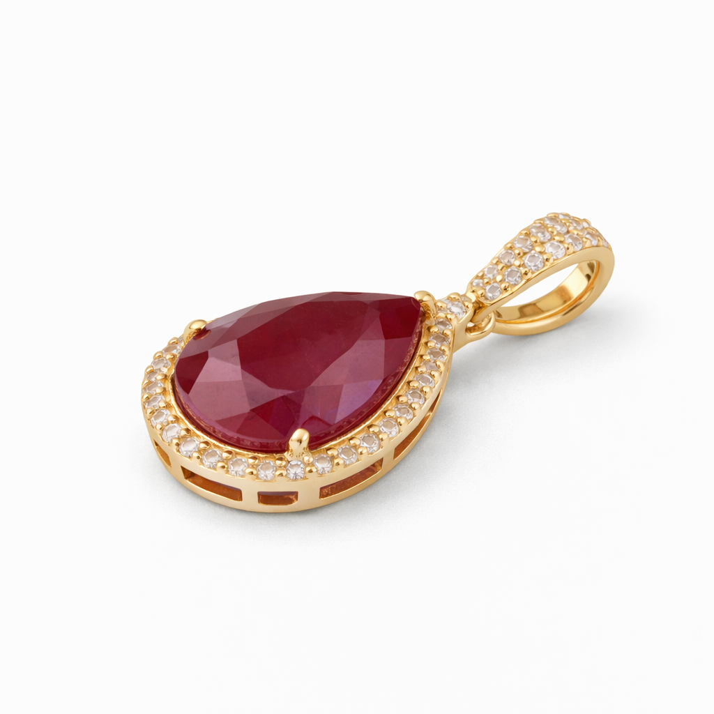 2.64 Ct Pear Ruby 9K Gold Pendant