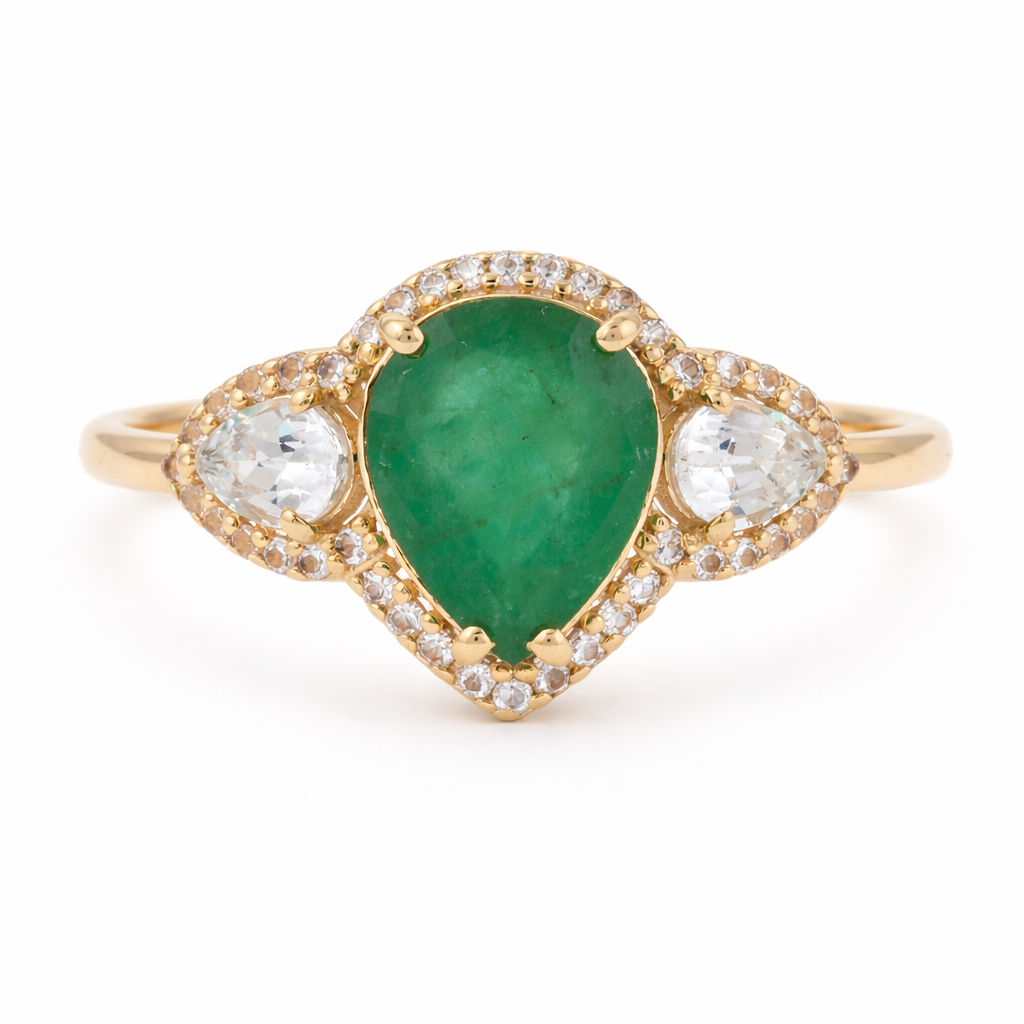 2.30 Ct Pear Emerald 9K Gold Ring