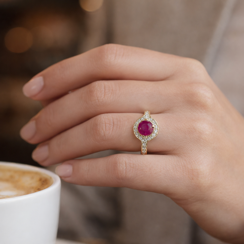 1.40 Ct Round Ruby 9K Gold Ring
