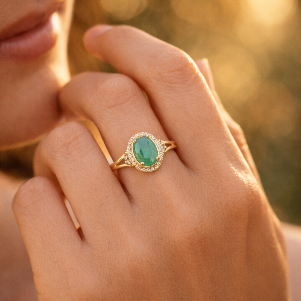 1.71 Ct Oval Emerald 9K Gold Ring