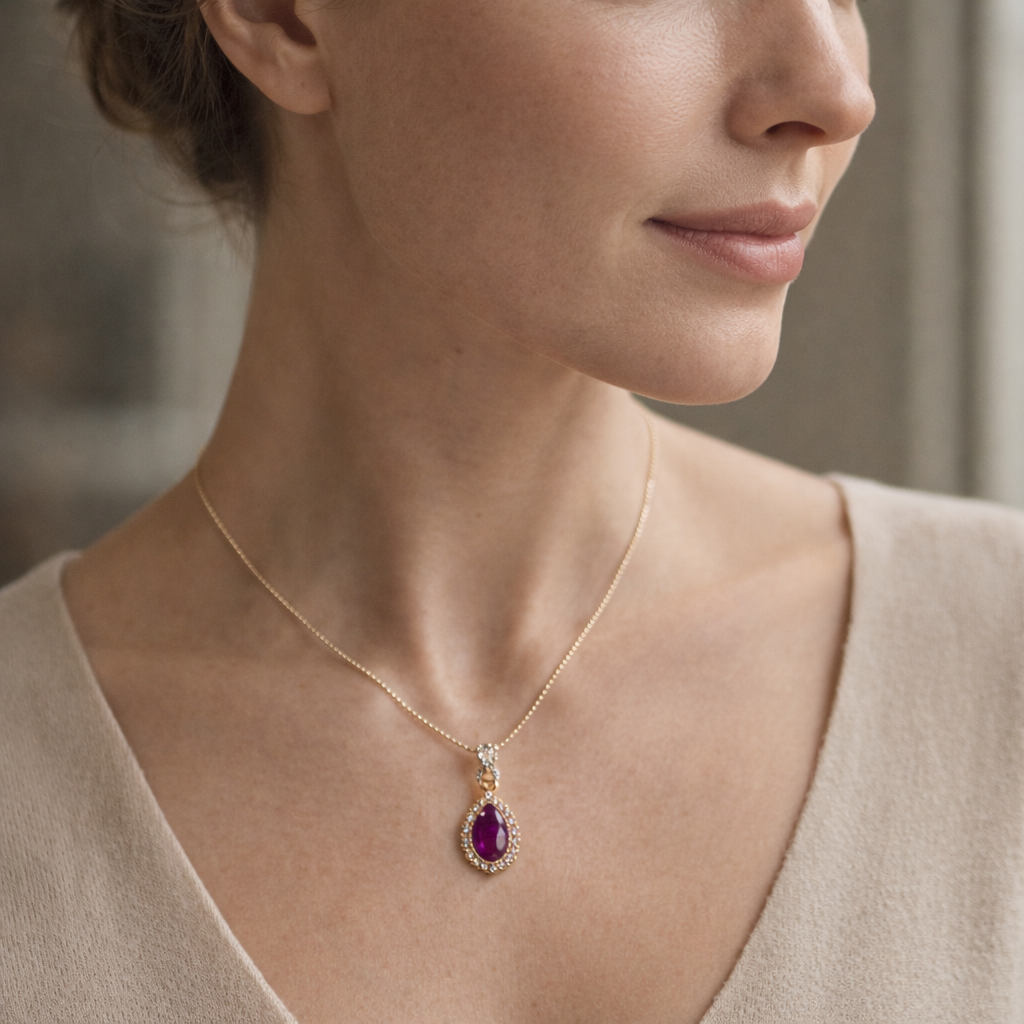 3.45 Ct Pear Ruby 9K Gold Pendant