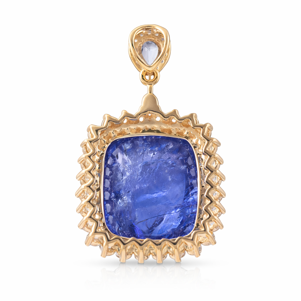 14.50 Ct Cushion Tanzanite 9K Gold Pendant