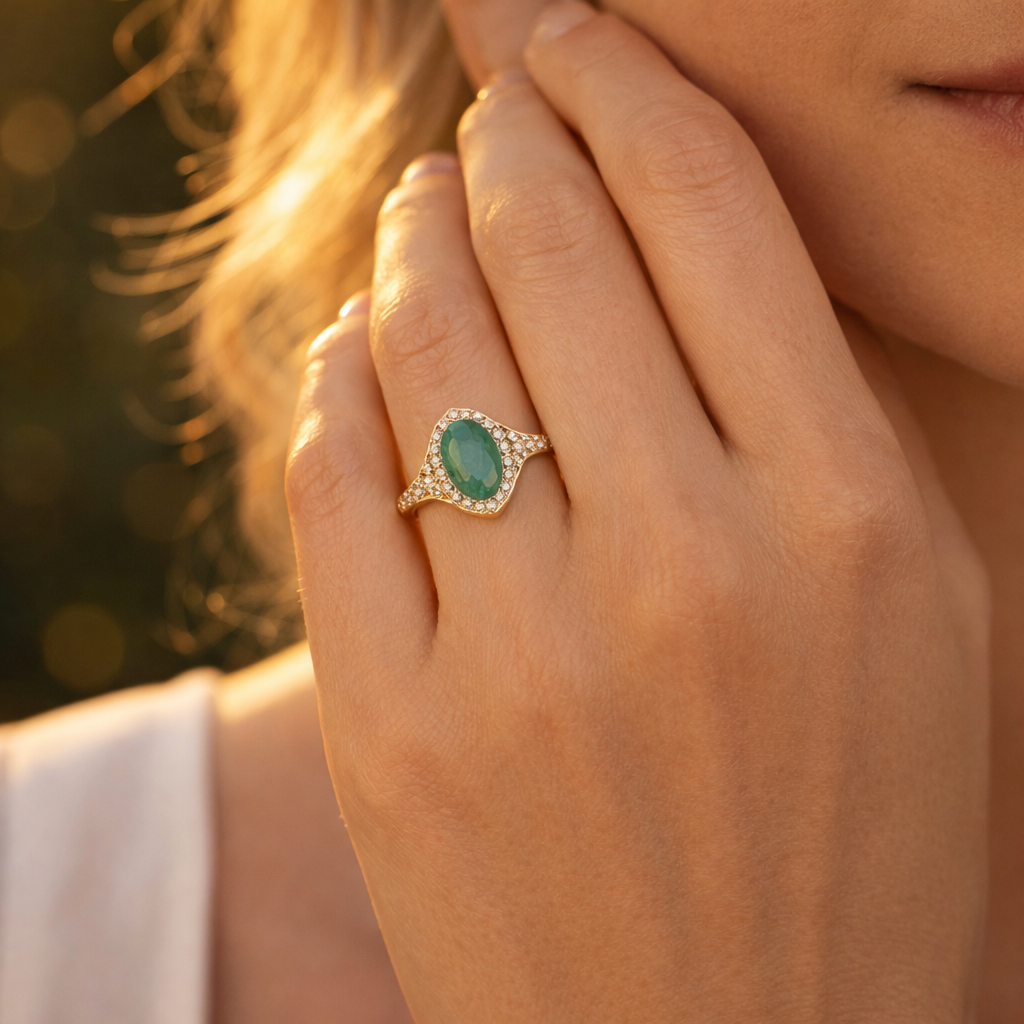 1.50 Ct Oval Emerald 9K Gold Ring