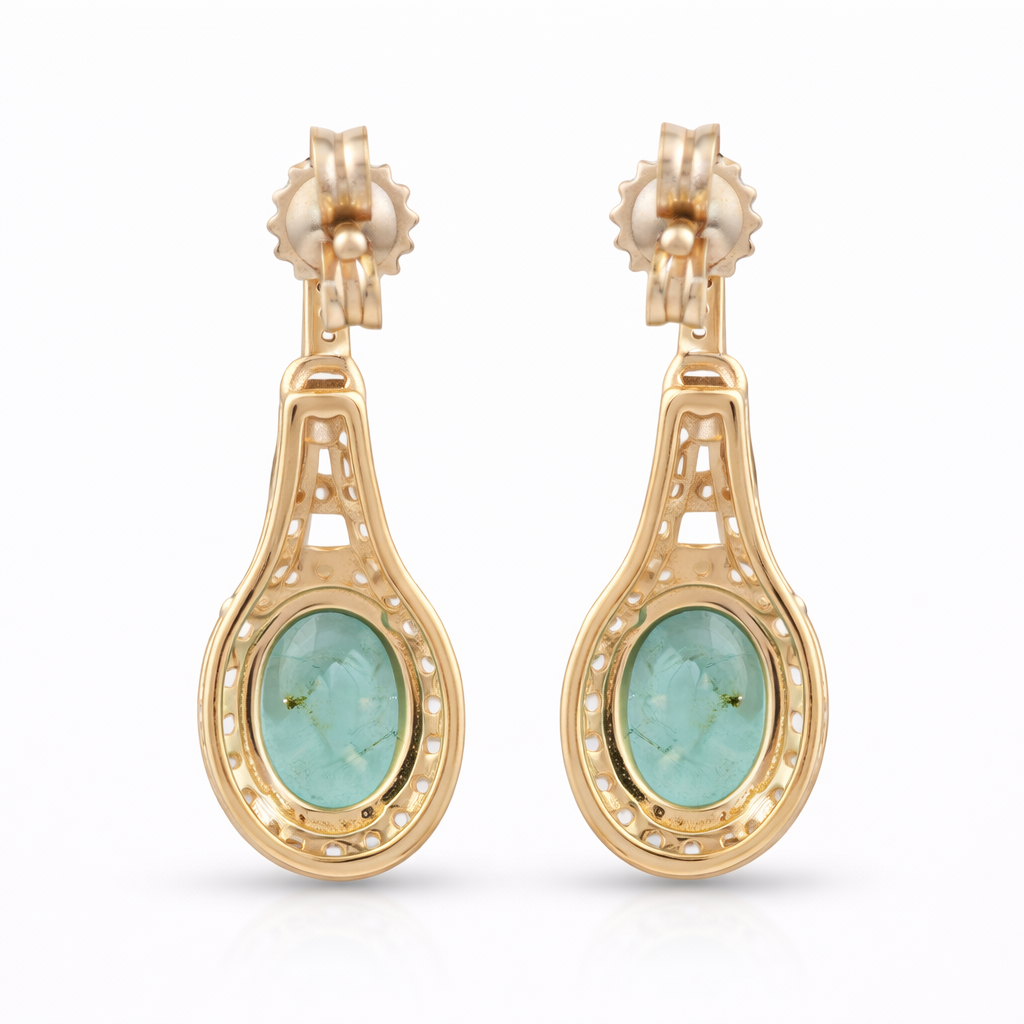 2.10 Ct Oval Emerald 9K Gold Earrings