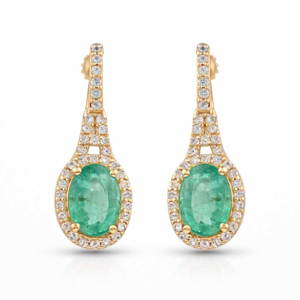 2.10 Ct Oval Emerald 9K Gold Earrings