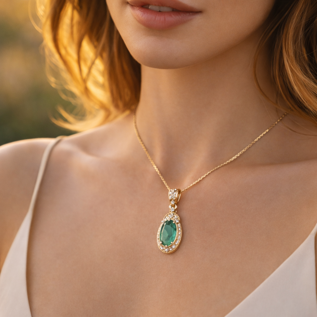 1.59 Ct Oval Emerald 9K Gold Pendant