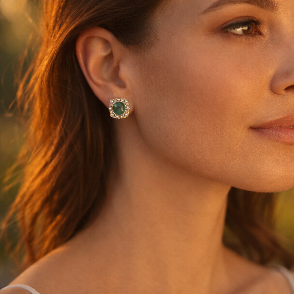 2.25 Ct Round Emerald 9K Gold Earrings