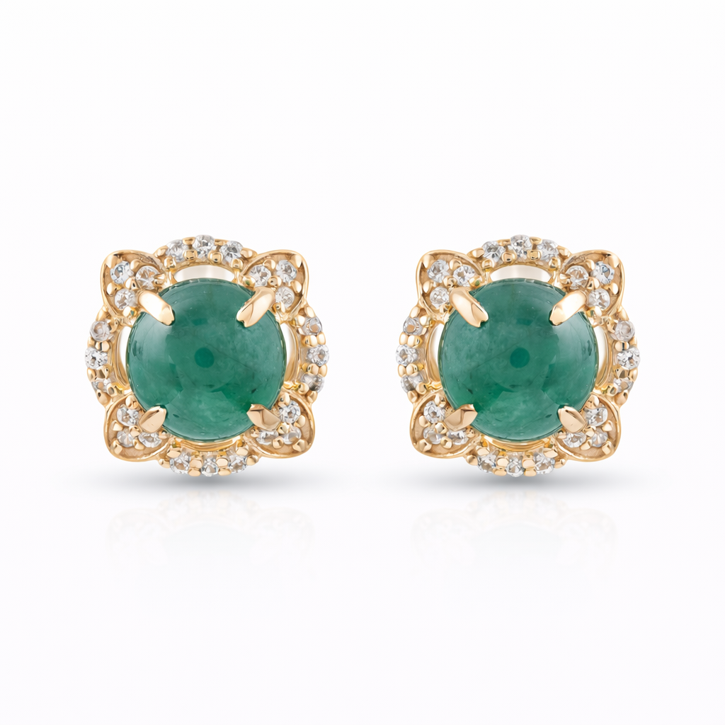 2.25 Ct Round Emerald 9K Gold Earrings