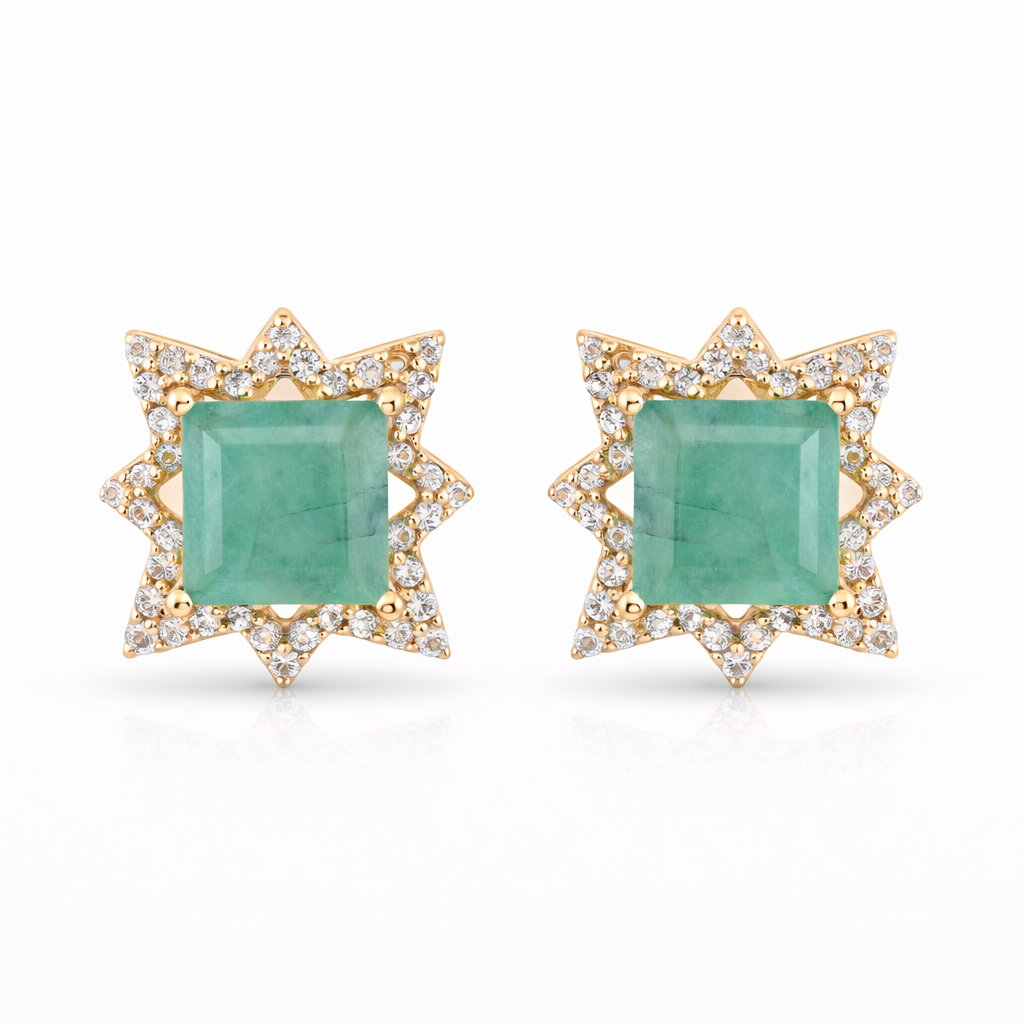 2.41 Ct Square Emerald 9K Gold Earrings