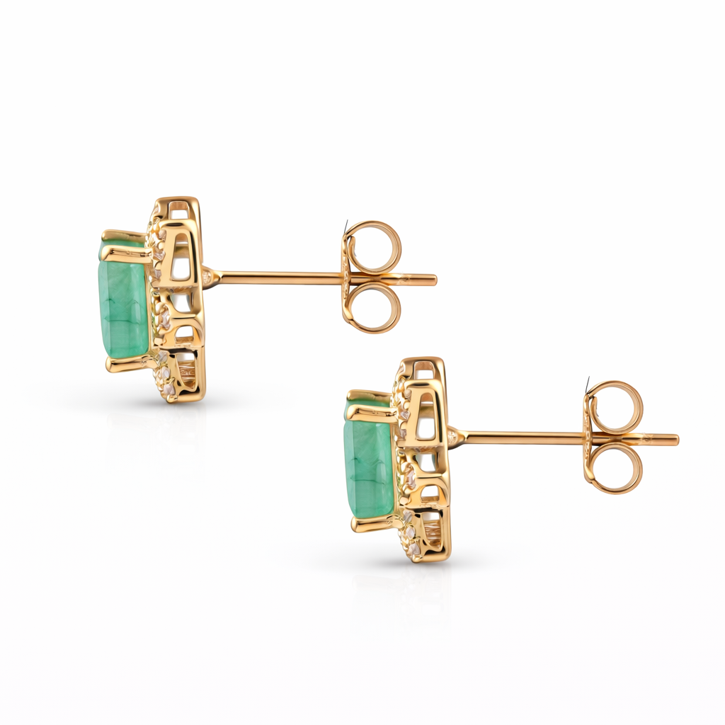 2.41 Ct Square Emerald 9K Gold Earrings