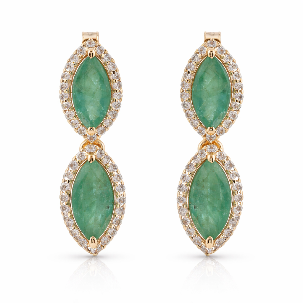 2.45 Ct Marquise Emerald 9K Gold Earrings