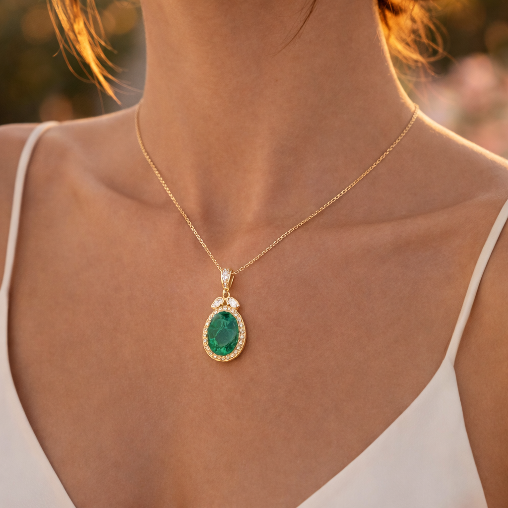 1.95 Ct Oval Emerald 9K Gold Pendant