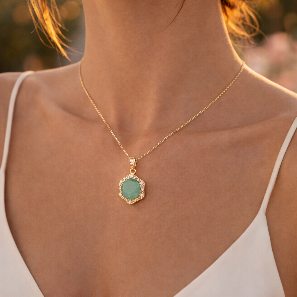 2.00 Ct Round Emerald 9K Gold Pendant