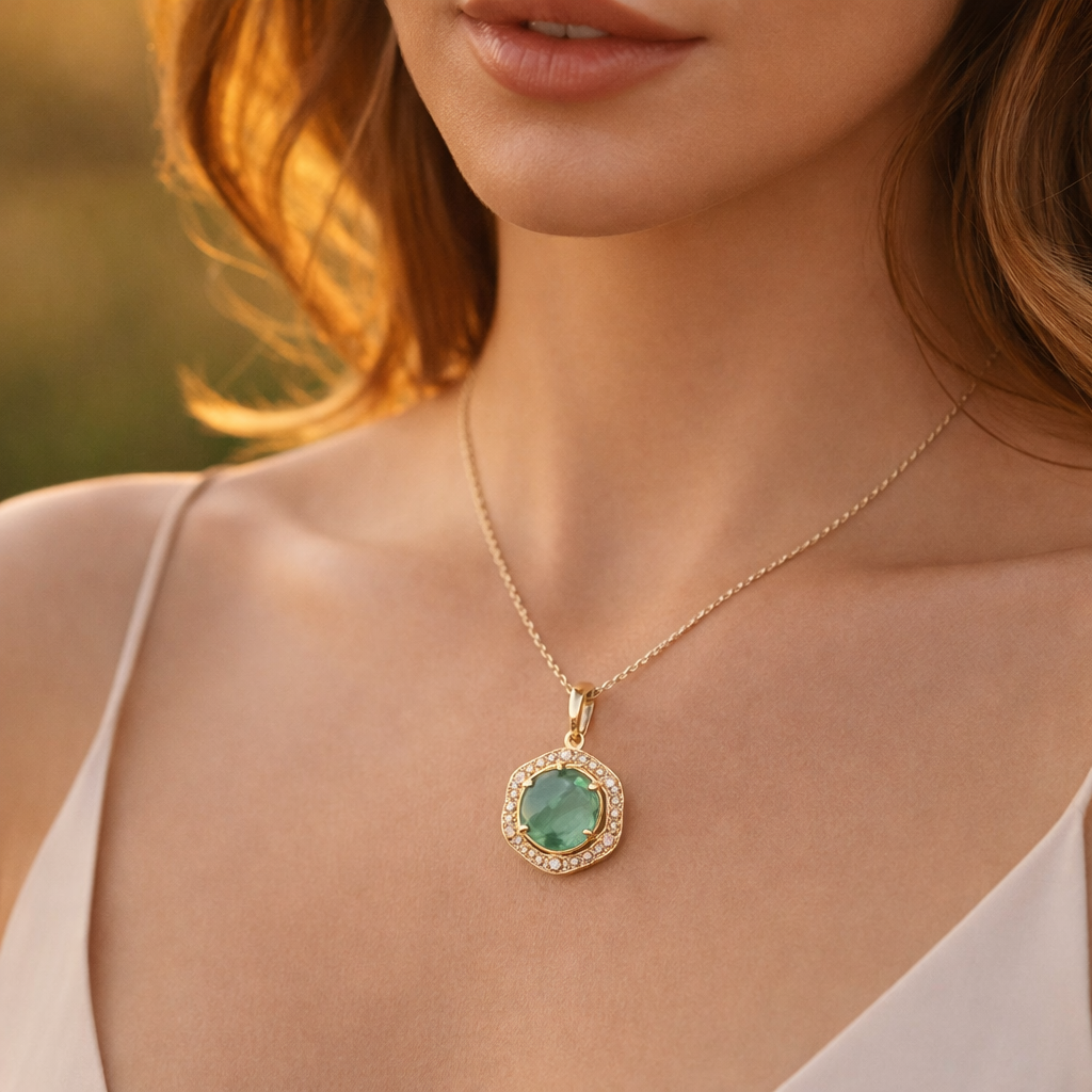 0.79 Ct Round Emerald 9K Gold Pendant