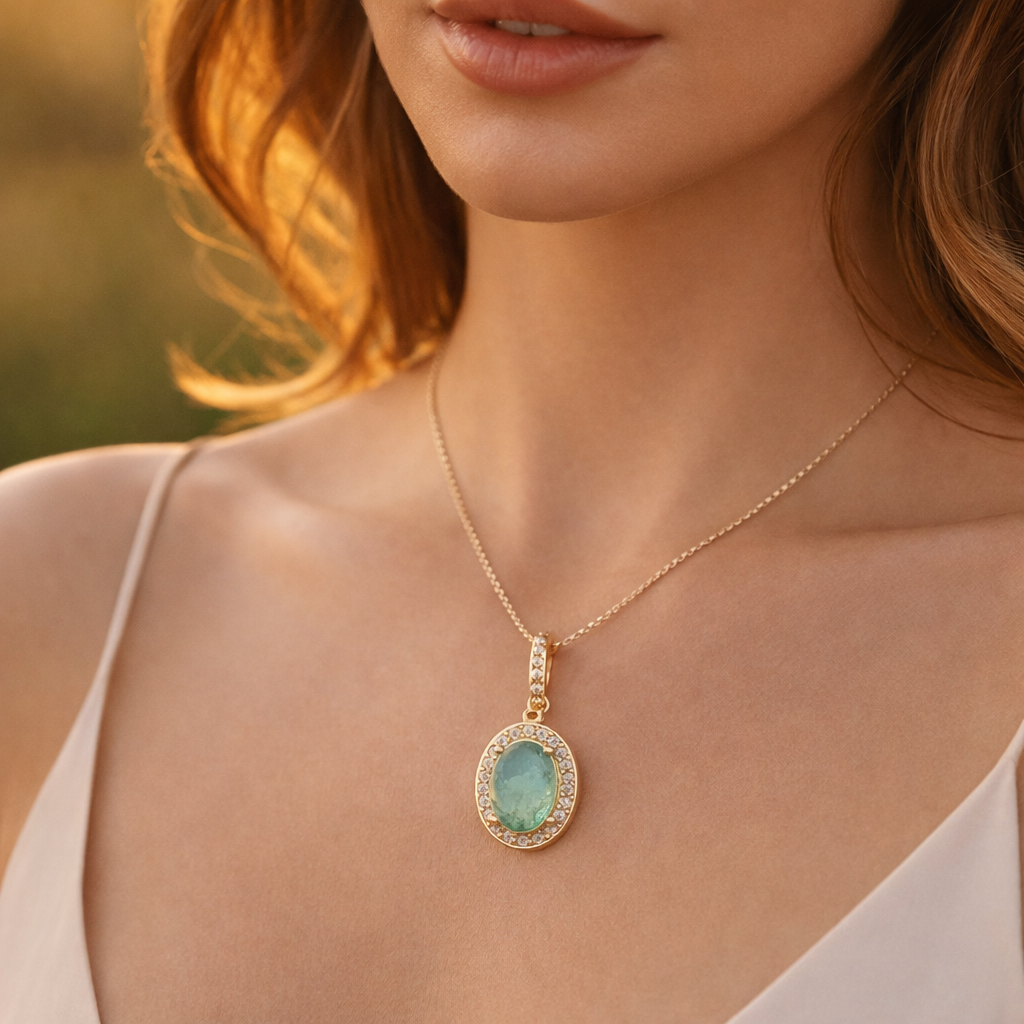0.91 Ct Oval Emerald 9K Gold Pendant