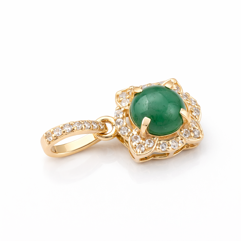1.07 Ct Round Emerald 9K Gold Pendant