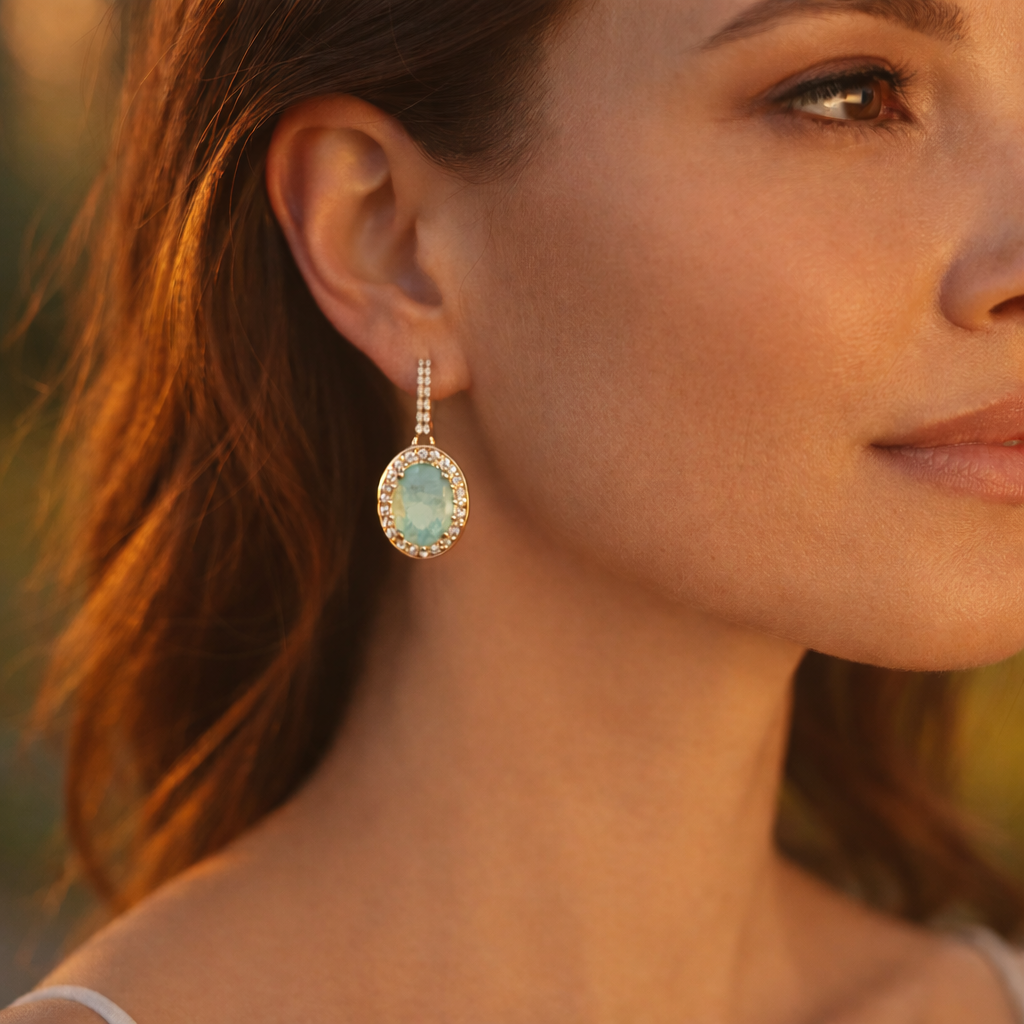 1.73 Ct Oval Emerald 9K Gold Earrings