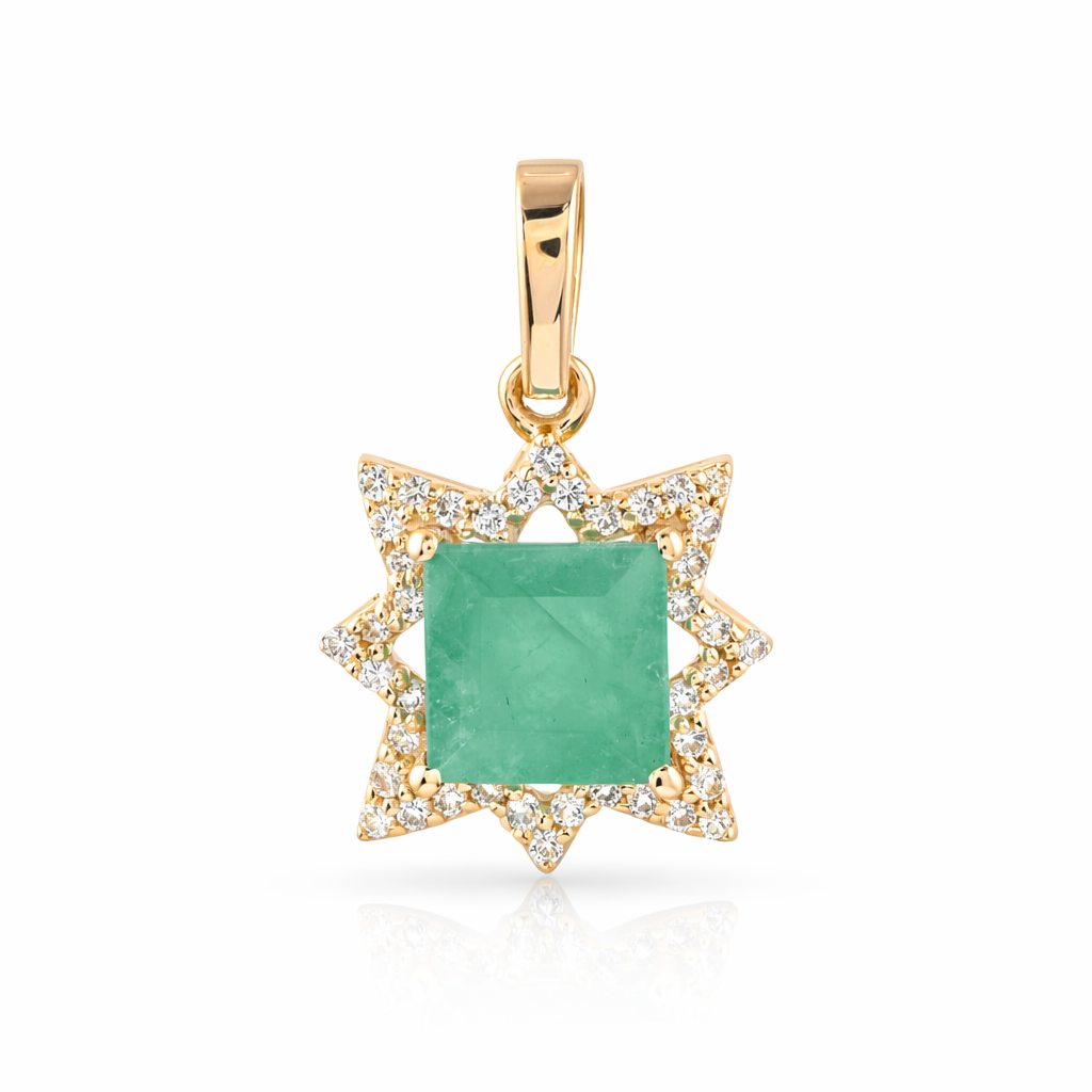 1.16 Ct Square Emerald 9K Gold Pendant