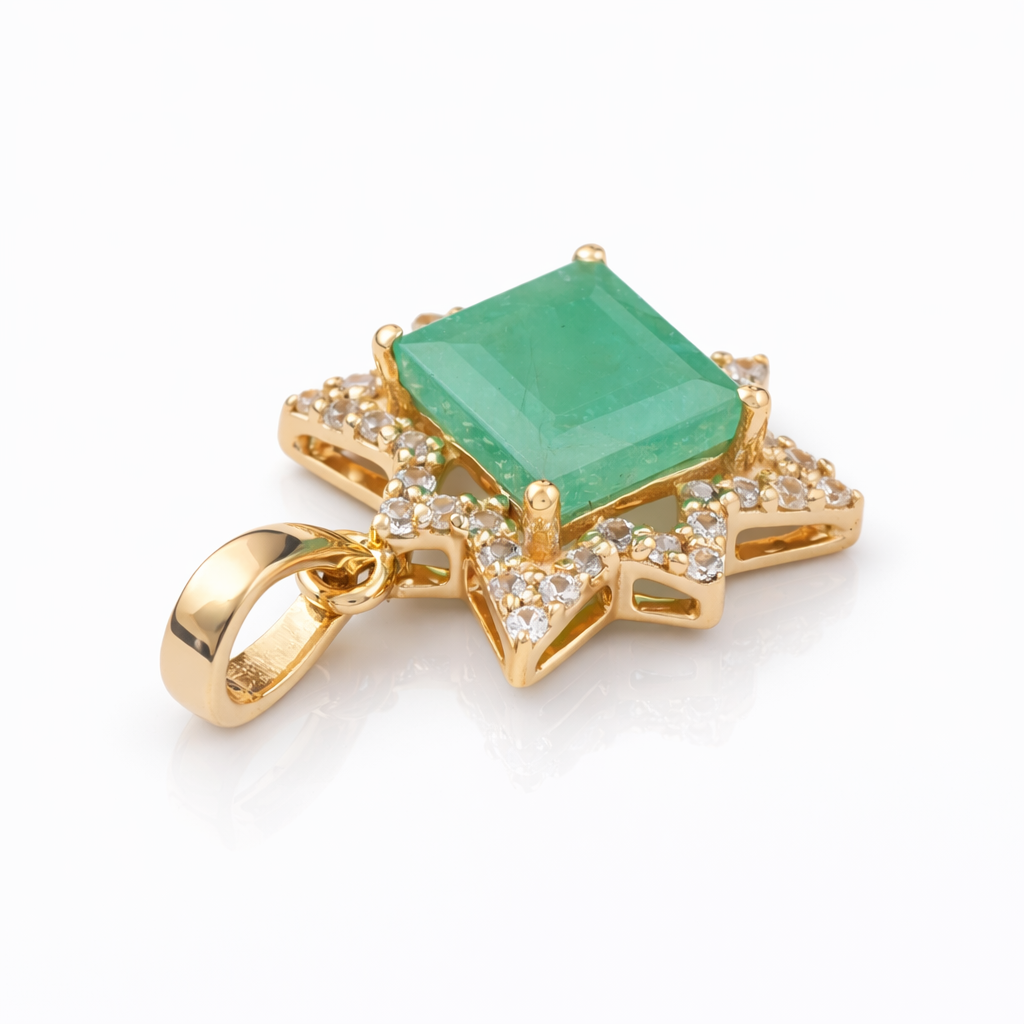 1.16 Ct Square Emerald 9K Gold Pendant