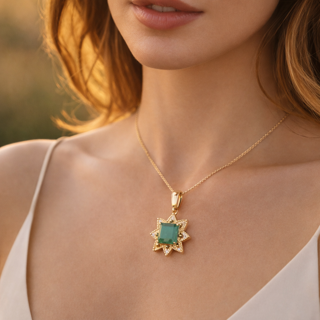 1.16 Ct Square Emerald 9K Gold Pendant