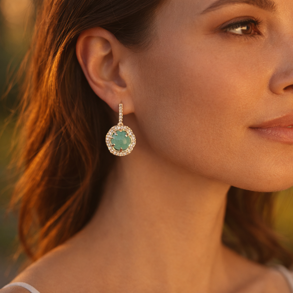 1.90 Ct Round Emerald 9K Gold Earrings