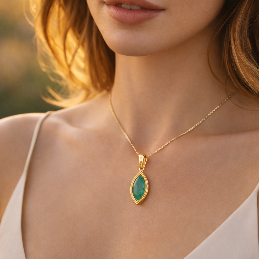 1.47 Ct Marquise Emerald 9K Gold Pendant