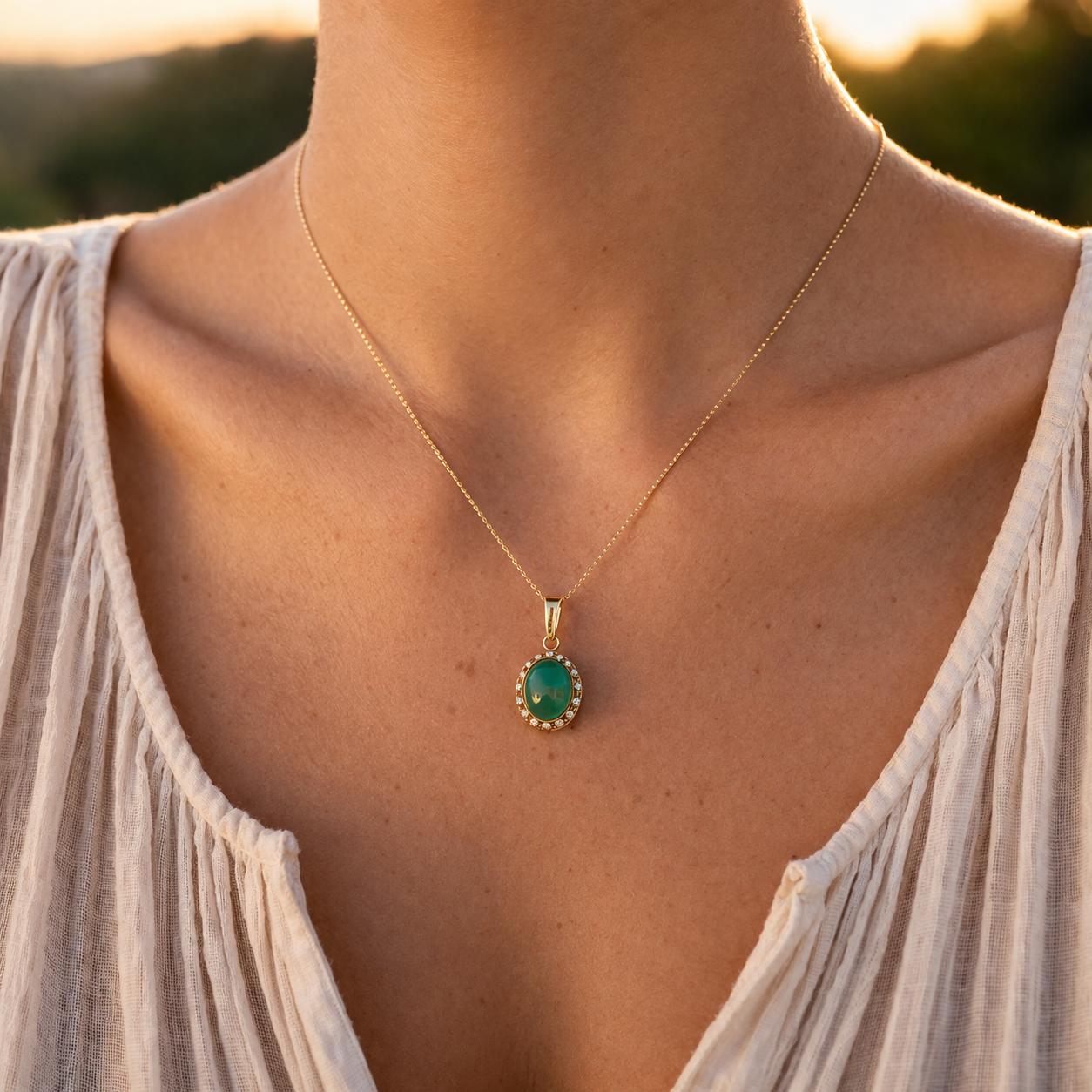3.32 Ct Oval Emerald 9K Gold Pendant