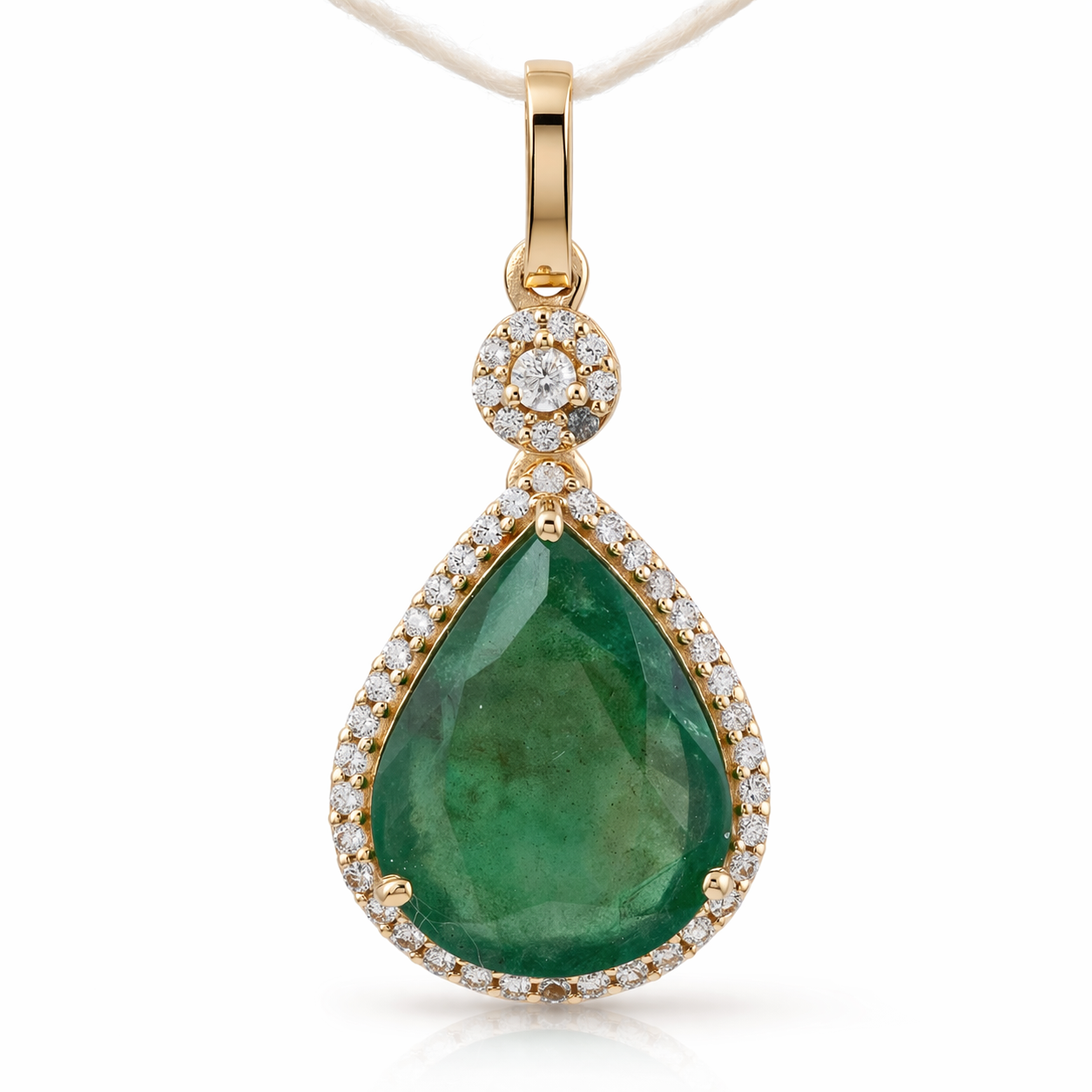 3.41 Ct Pear Emerald 9K Gold Pendant