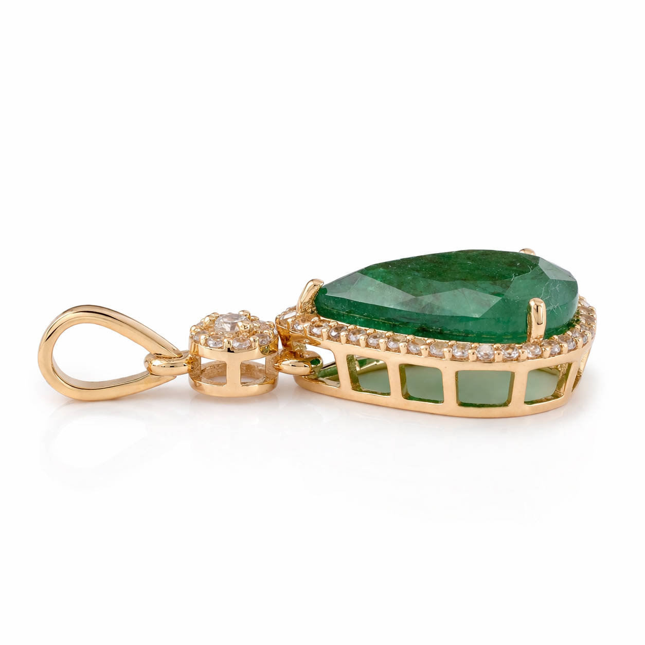 3.41 Ct Pear Emerald 9K Gold Pendant