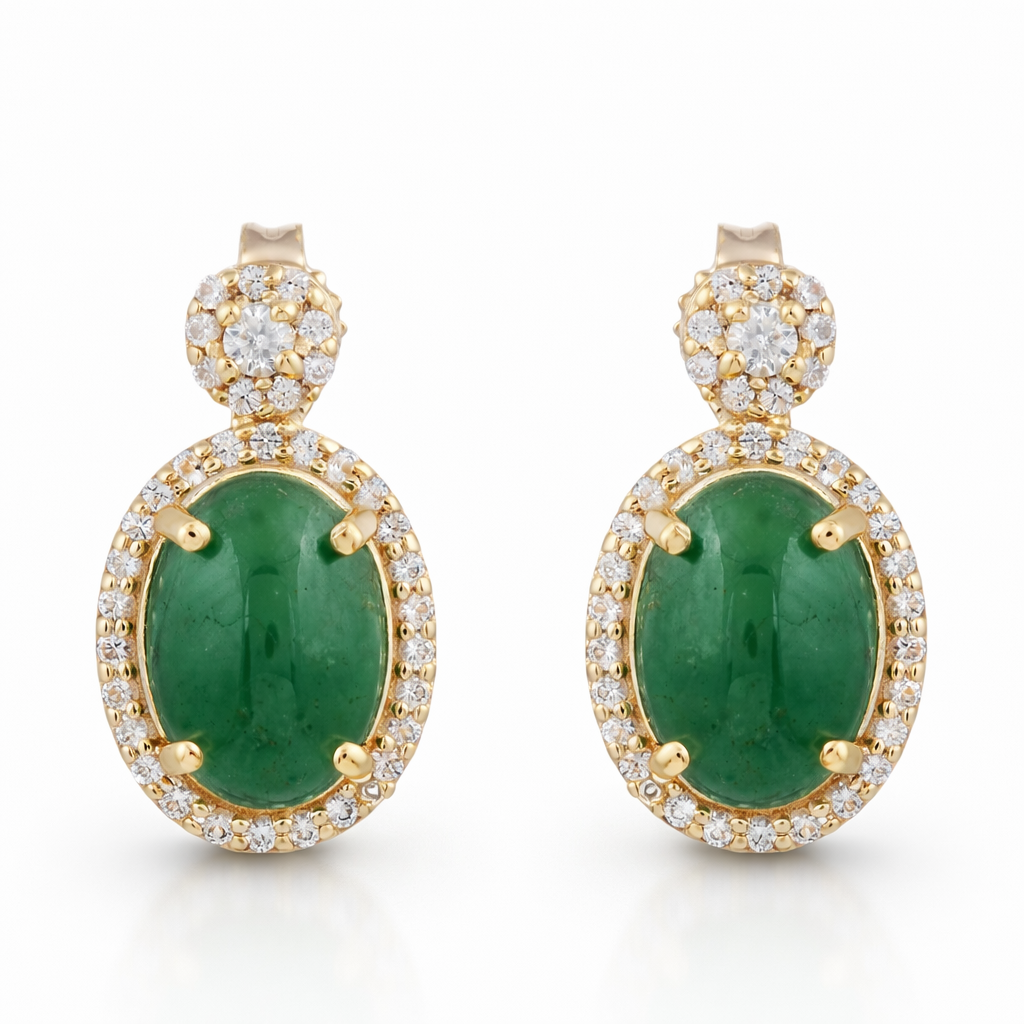 3.63 Ct Oval Emerald 9K Gold Earrings