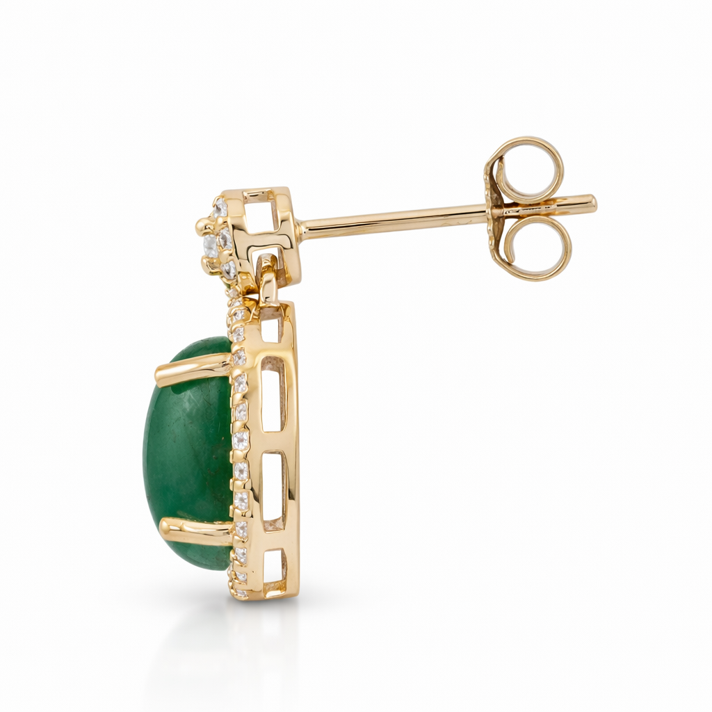 3.63 Ct Oval Emerald 9K Gold Earrings