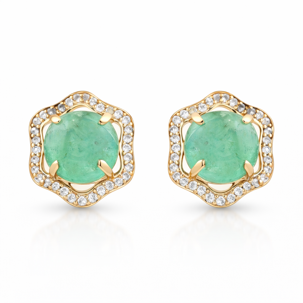 5.12 Ct Round Emerald 9K Gold Earrings