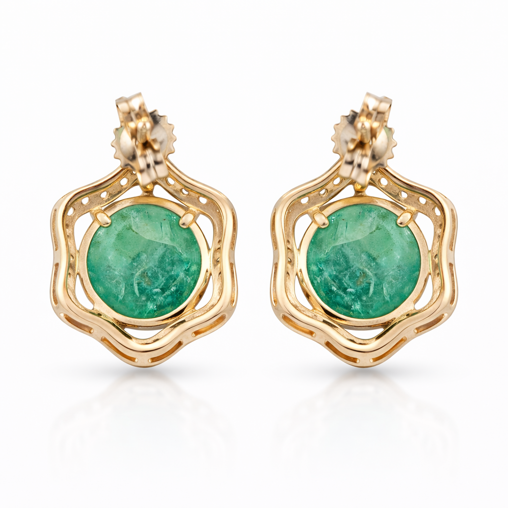5.12 Ct Round Emerald 9K Gold Earrings