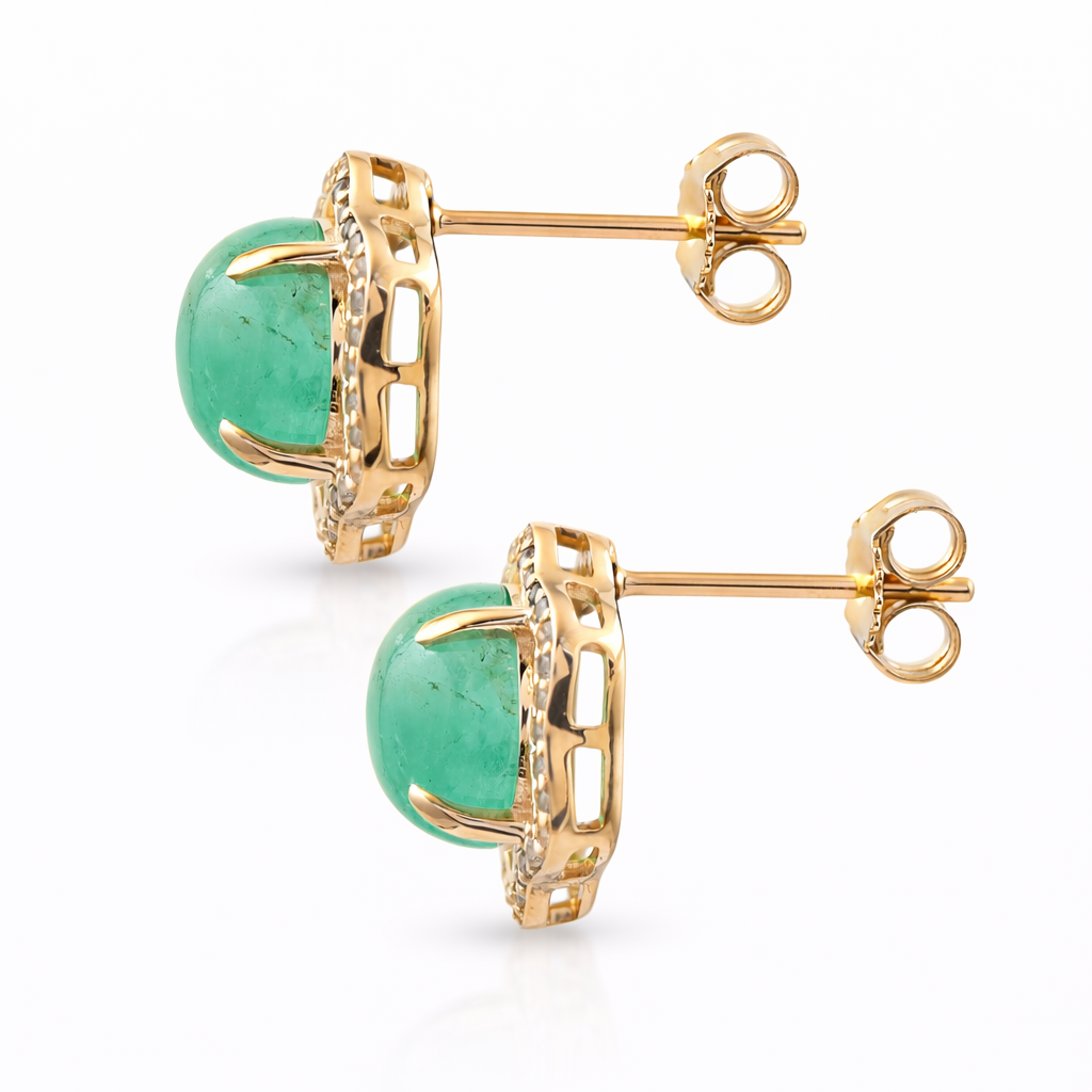 5.12 Ct Round Emerald 9K Gold Earrings