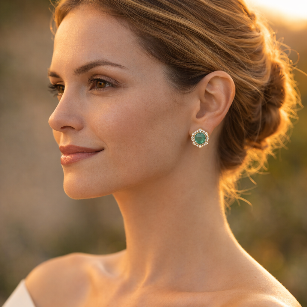 5.12 Ct Round Emerald 9K Gold Earrings