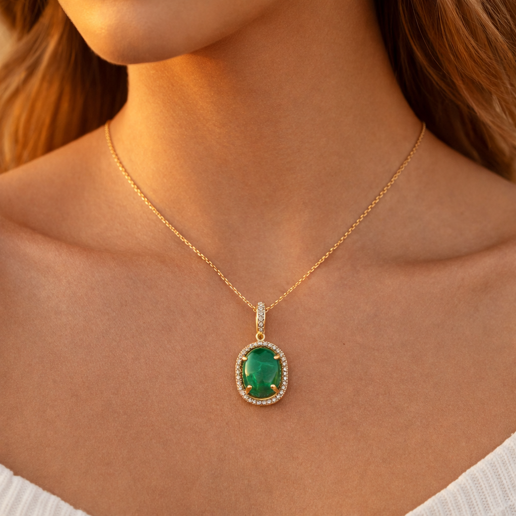 2.23 Ct Oval Emerald 9K Gold Pendant